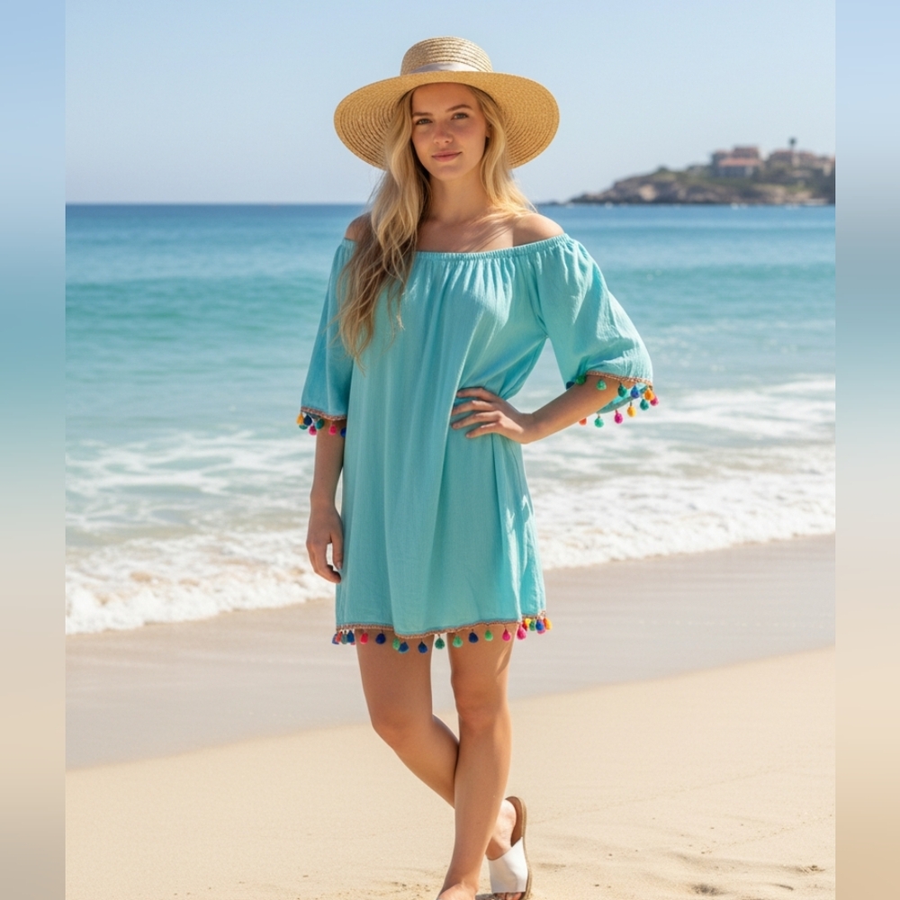 Tunic Dress/Cover-up Pom Pom Trim